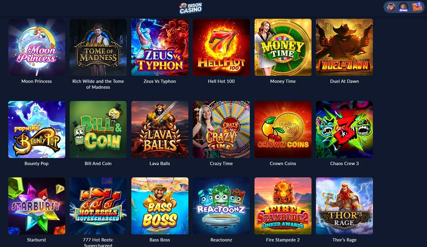 Asortyment gier Bison Casino